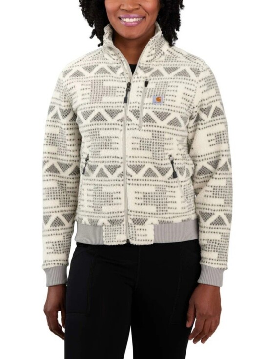 Carhartt Jackets & Blazers - Carhartt Cream and Gray Patterned Sherpa Zip Jacket